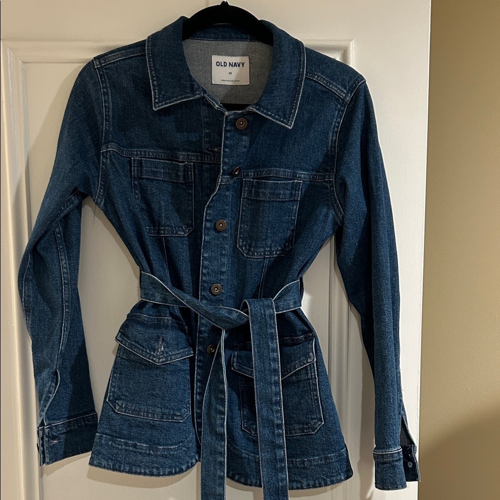 Old Navy Women's Belted Denim Jacket - Dark Blue